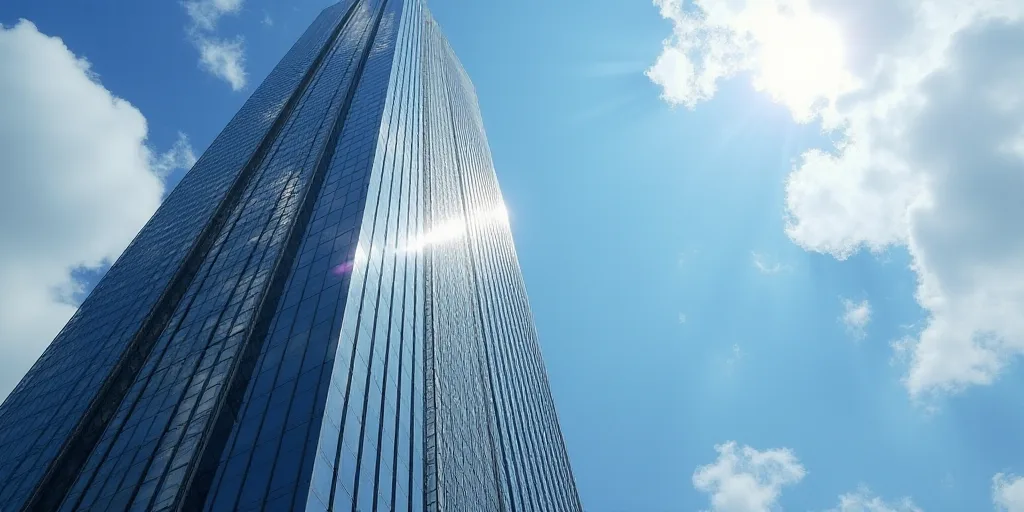 a tall building with a sky scraper in the background and a sky scraper in the foreground, Enguerrand