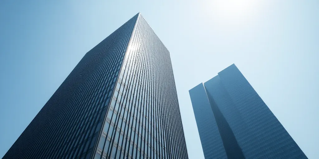 a tall building with a sky scraper in the background and a sky scraper in the foreground, Enguerrand