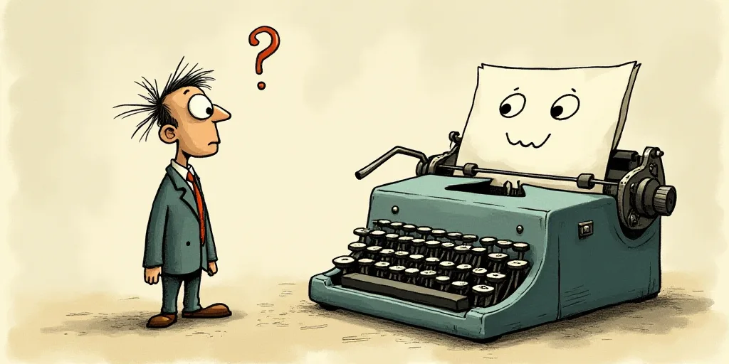 a typewriter with a face drawn on it and a caption for the words opinion and a question, Edward Otho
