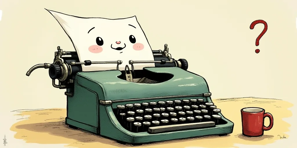 a typewriter with a face drawn on it and a caption for the words opinion and a question, Edward Otho