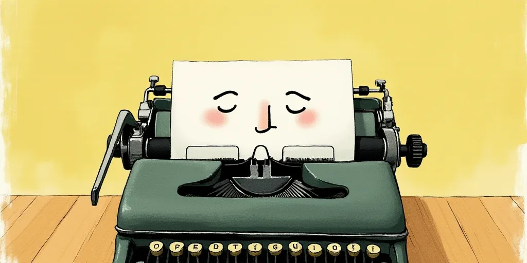 a typewriter with a face drawn on it and a caption for the words opinion and a question, Edward Otho