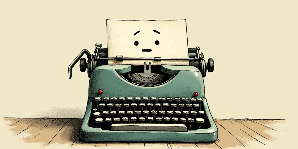 a typewriter with a face drawn on it and a caption for the words opinion and a question, Edward Otho