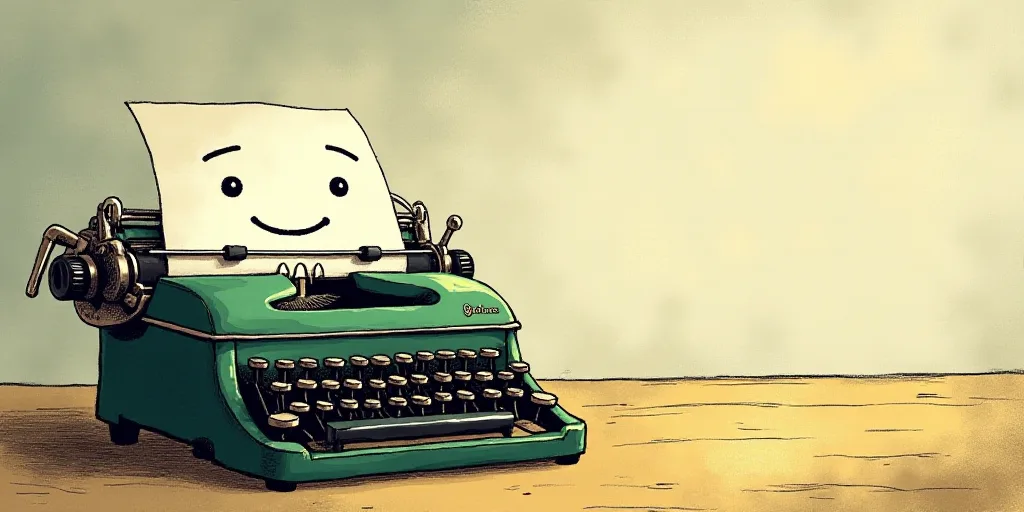 a typewriter with a face drawn on it and a caption for the words opinion and a question, Edward Otho