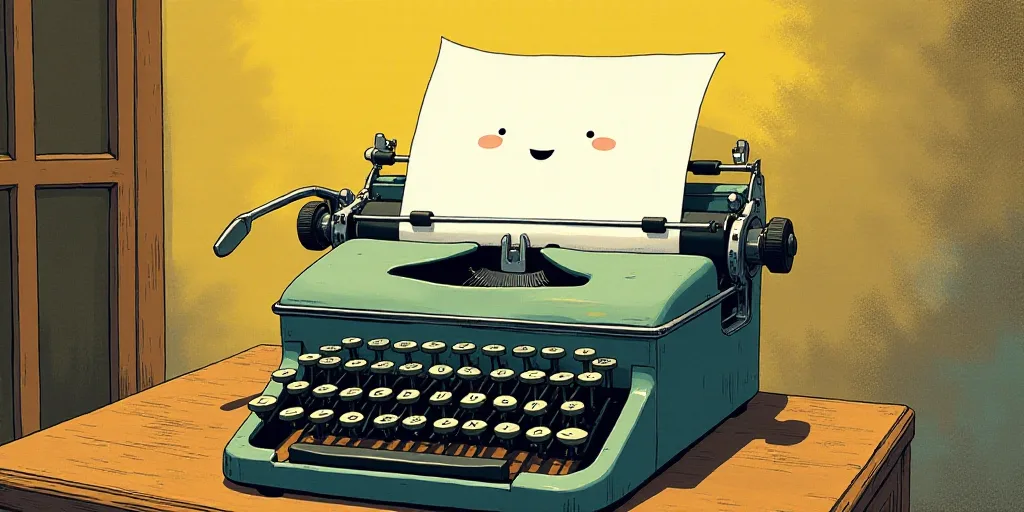 a typewriter with a face drawn on it and a caption for the words opinion and a question, Edward Otho