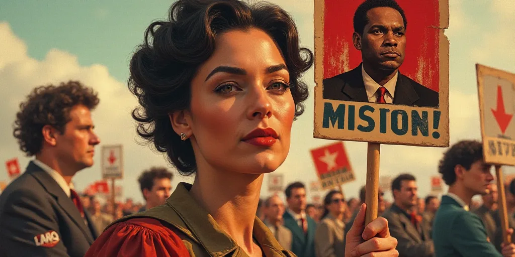 a woman holding a sign with a picture of a man holding a sign with a political image on it, Ada Glad