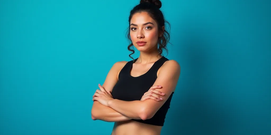 a woman with her arms crossed in front of a blue background with the words dra, carmen amezua, Ameli
