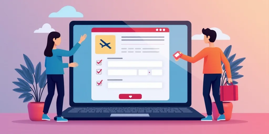 people are looking at a check in form on a laptop screen, with a check in form on the screen, Dahlov